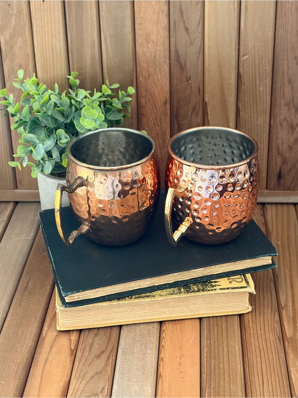 Hammered Copper Mugs Metallic Moscow Mule Style Barware by Sundance Set of 2
